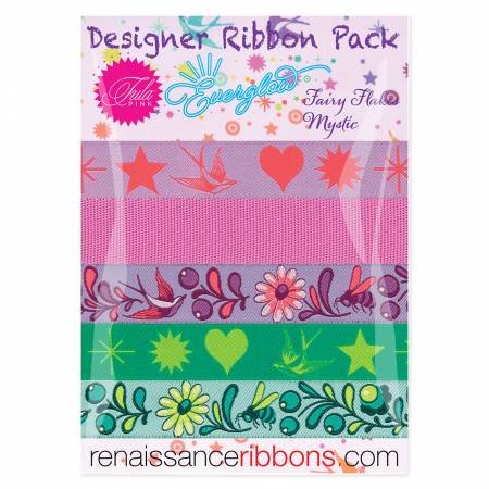 Tula Pink Everglow Fairy Flakes in Mystic Ribbon Pack # DP-102-Mystic from Renaissance Ribbons