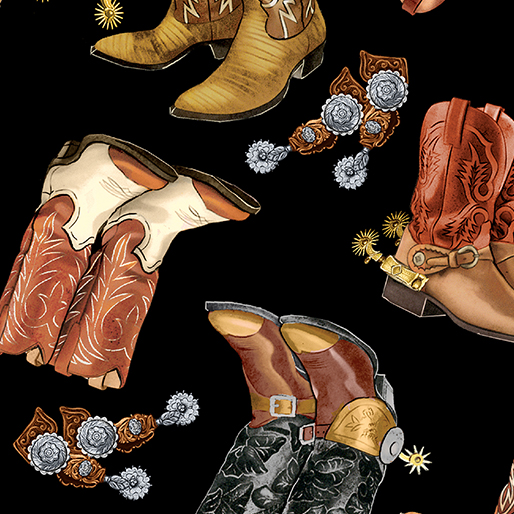 108" Cowboy Boots Black 14484W-12 by KANVAS STUDIO for Benartex Fabrics