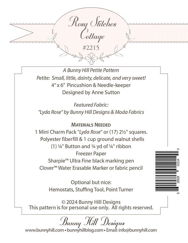 Rosy Stitches Cottage Pattern G BHD 2214 by Anne Sutton for Bunny Hill Designs