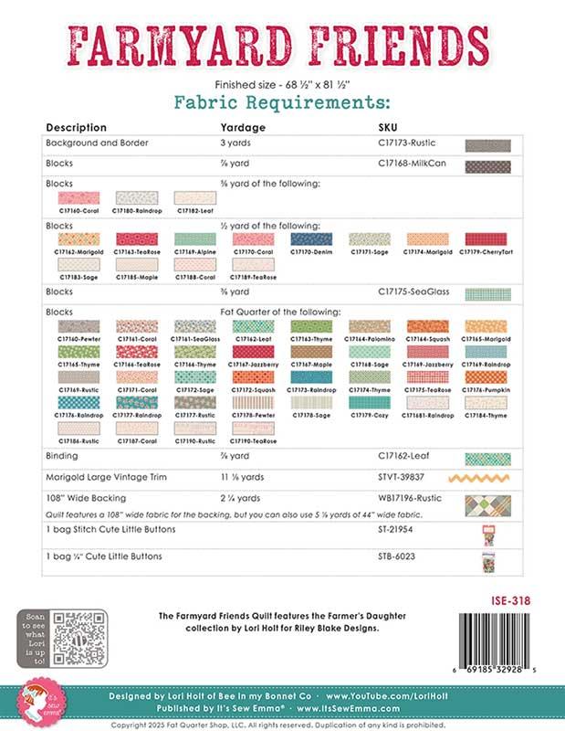 Farmyard Friends Pattern ISE 318 by Lori Holt for Its Sew Emma