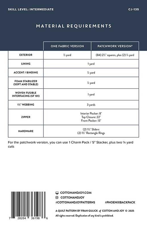 Phoenix Backpack Pattern G CJ 135 by Cotton and Joy