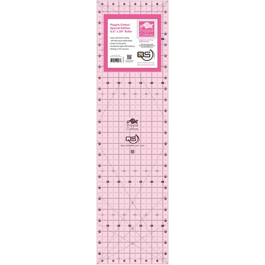 Quilter's Select Pink Poppie Cotton Non-Slip Ruler 6.5in x 24in