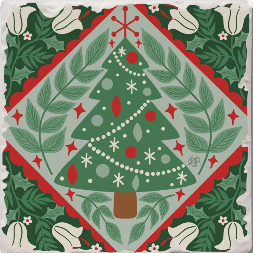 Folky Tree Single Absorbent Tumbled Tile Coaster 02-03304 for Sassafras Lane Designs