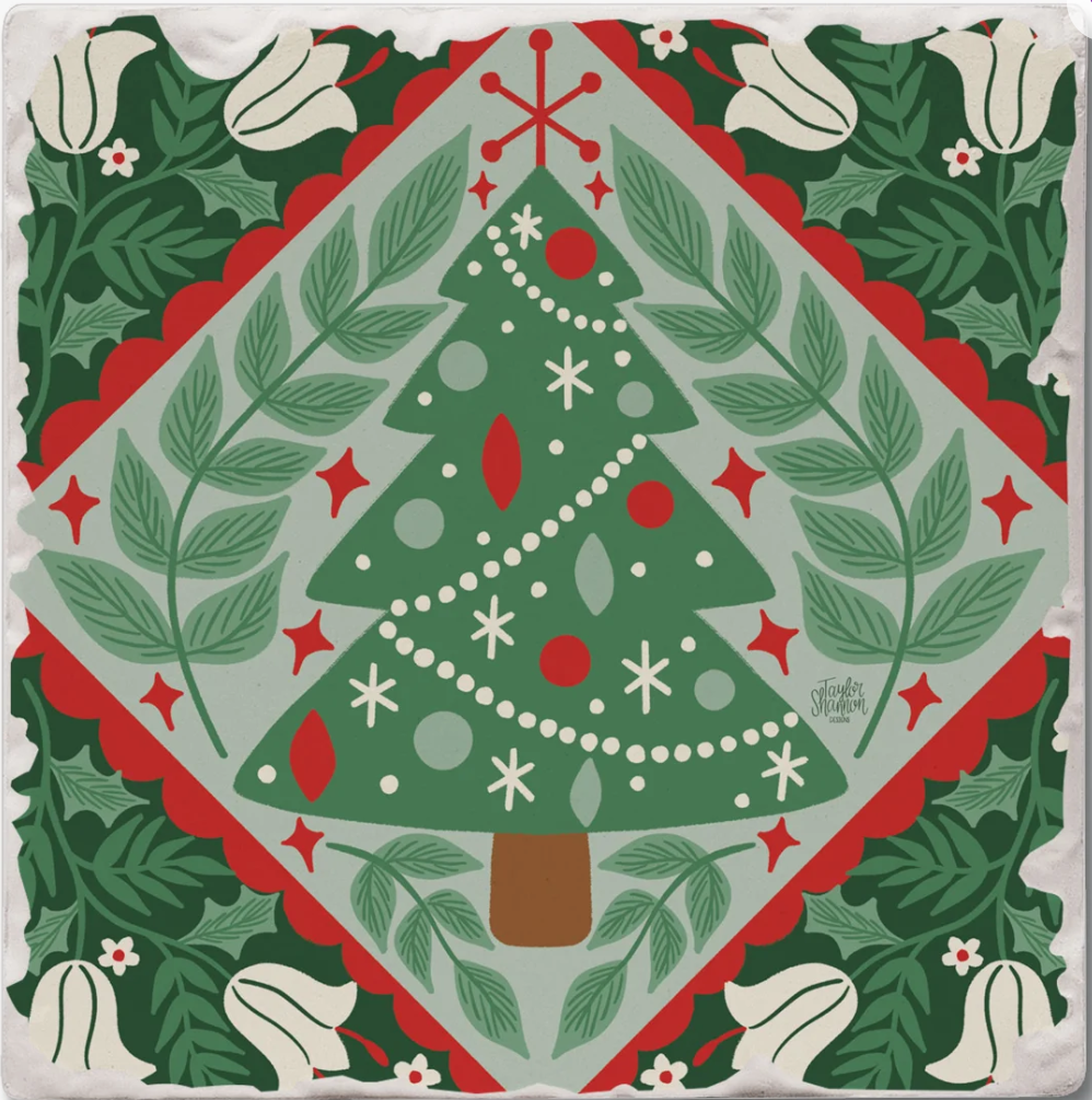 Folky Tree Single Absorbent Tumbled Tile Coaster 02-03304 for Sassafras Lane Designs
