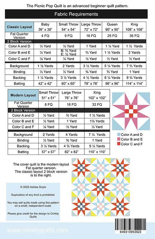 Picnic Pop Pattern G CQ 007 by Ashlee Doyle for Crinkly Quilts