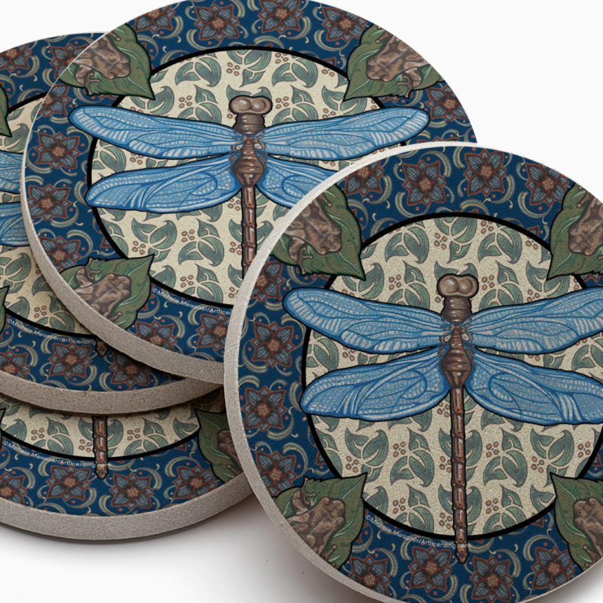 Thirstystone Apple Dragonfly Round Sandstone Coaster 4pk TSUQ1 for Sassafras Lane Designs